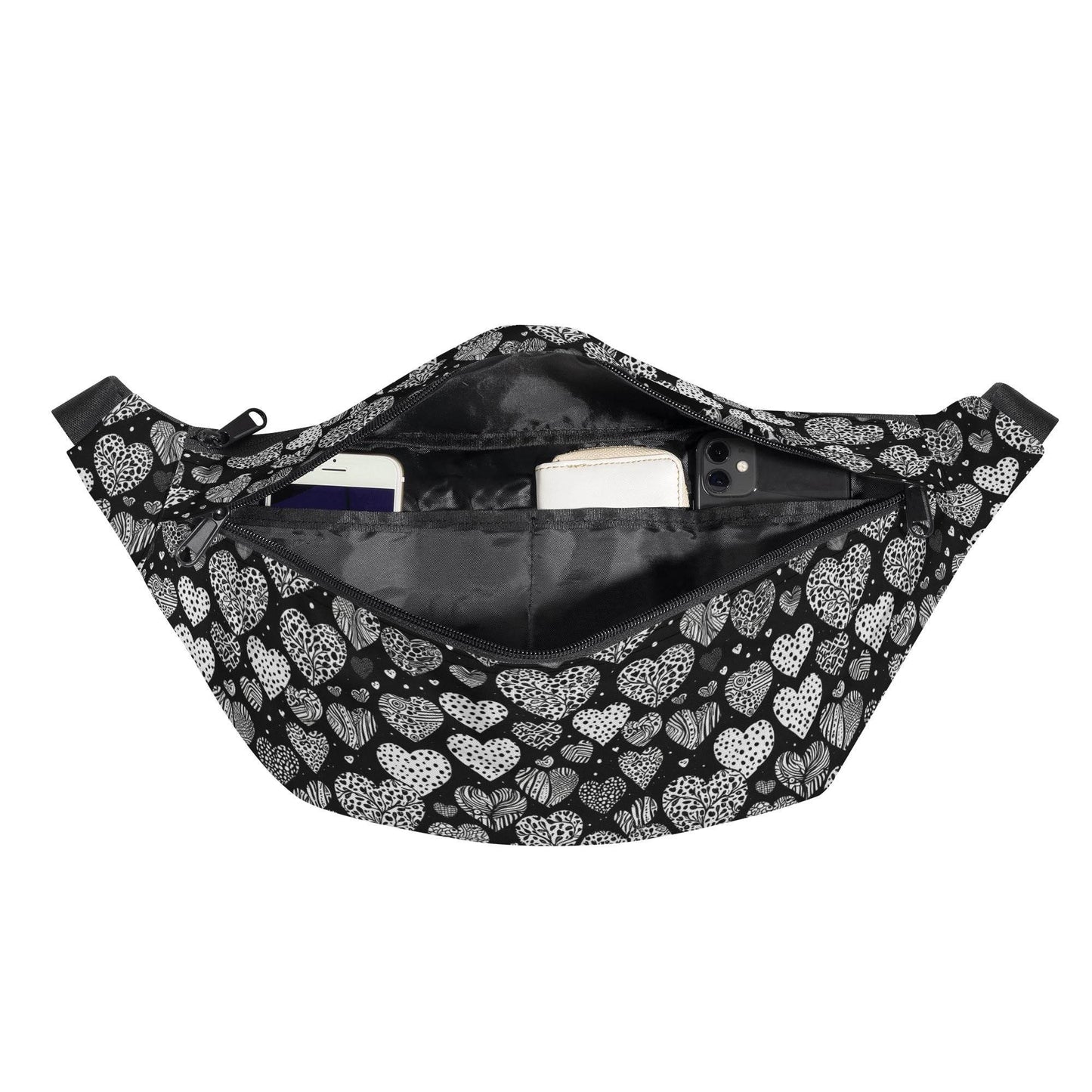 Black and White Hearts Fanny Pack - DeRose Seasonal