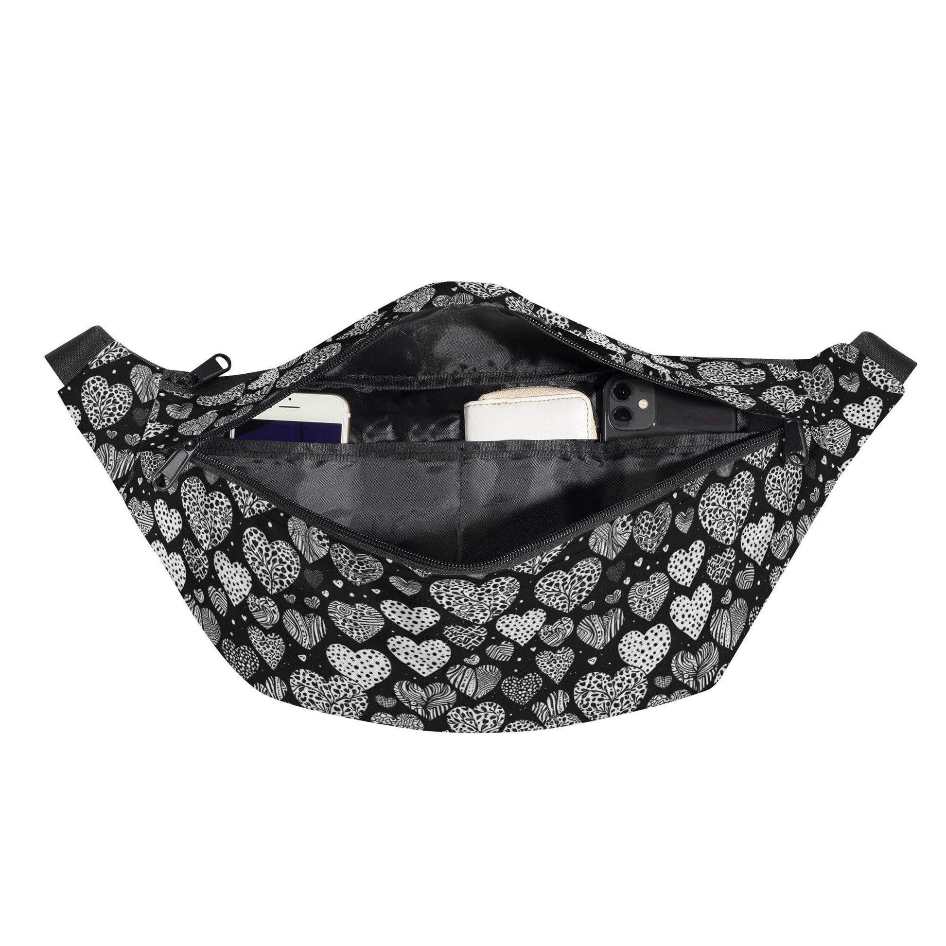 Black and White Hearts Fanny Pack - DeRose Seasonal