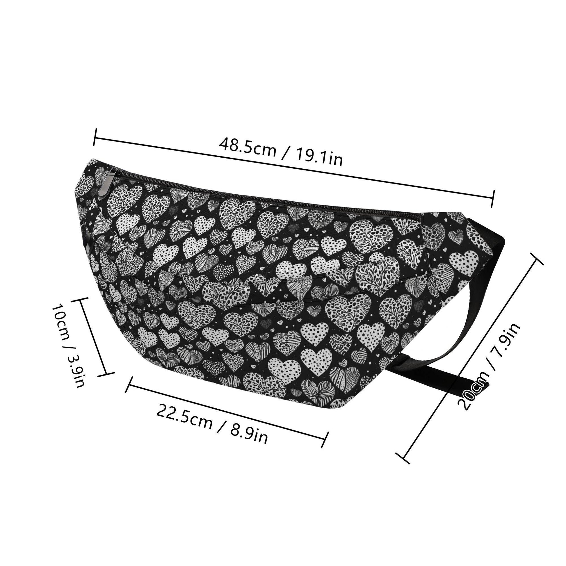 Black and White Hearts Fanny Pack - DeRose Seasonal