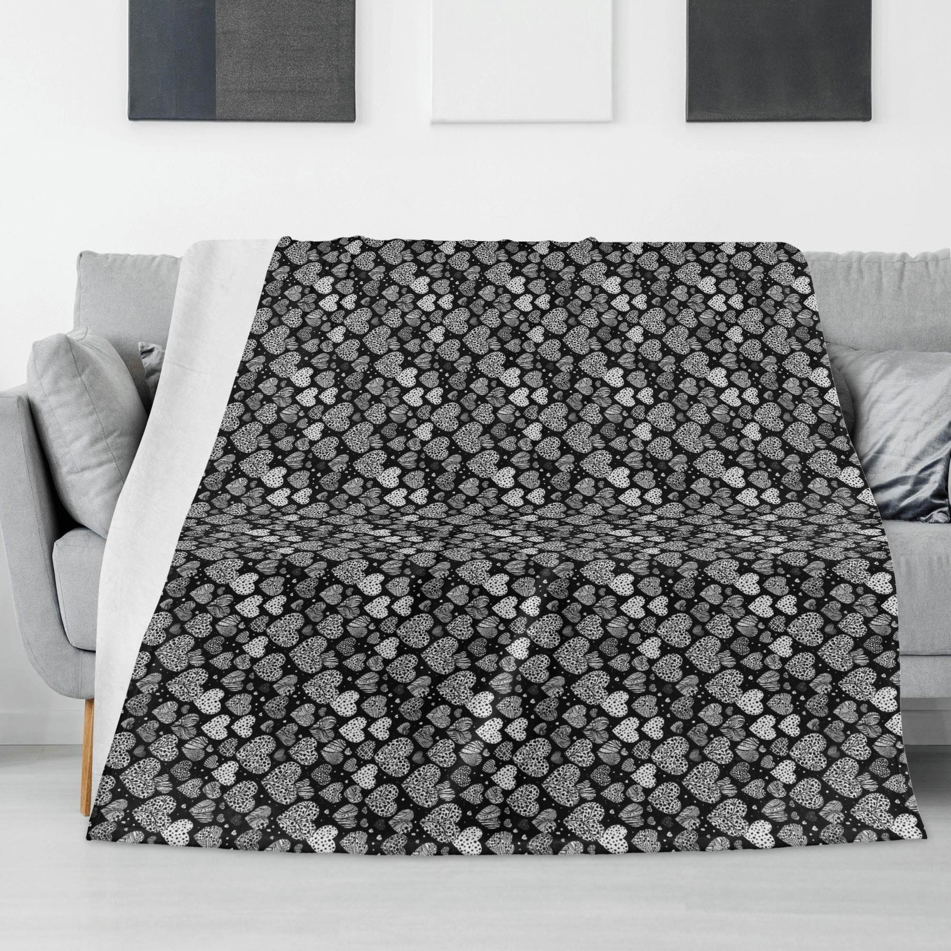 Black and White Hearts Flannel Breathable Blanket 4 Sizes - DeRose Seasonal