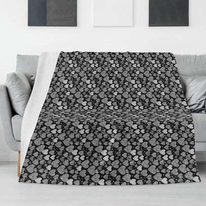 Black and White Hearts Flannel Breathable Blanket 4 Sizes - DeRose Seasonal