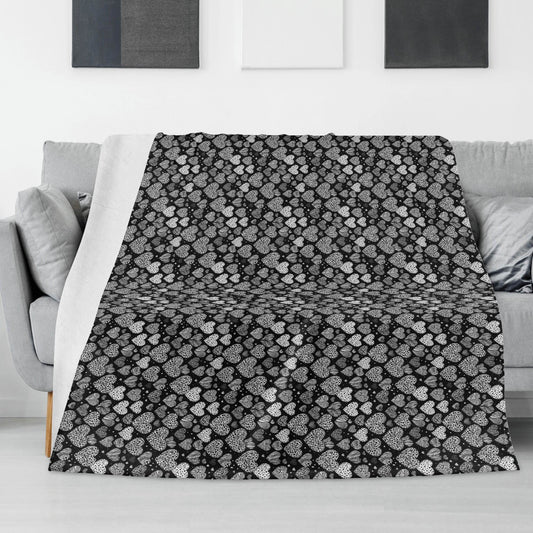 Black and White Hearts Flannel Breathable Blanket 4 Sizes - DeRose Seasonal