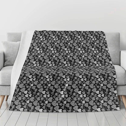 Black and White Hearts Flannel Breathable Blanket 4 Sizes - DeRose Seasonal