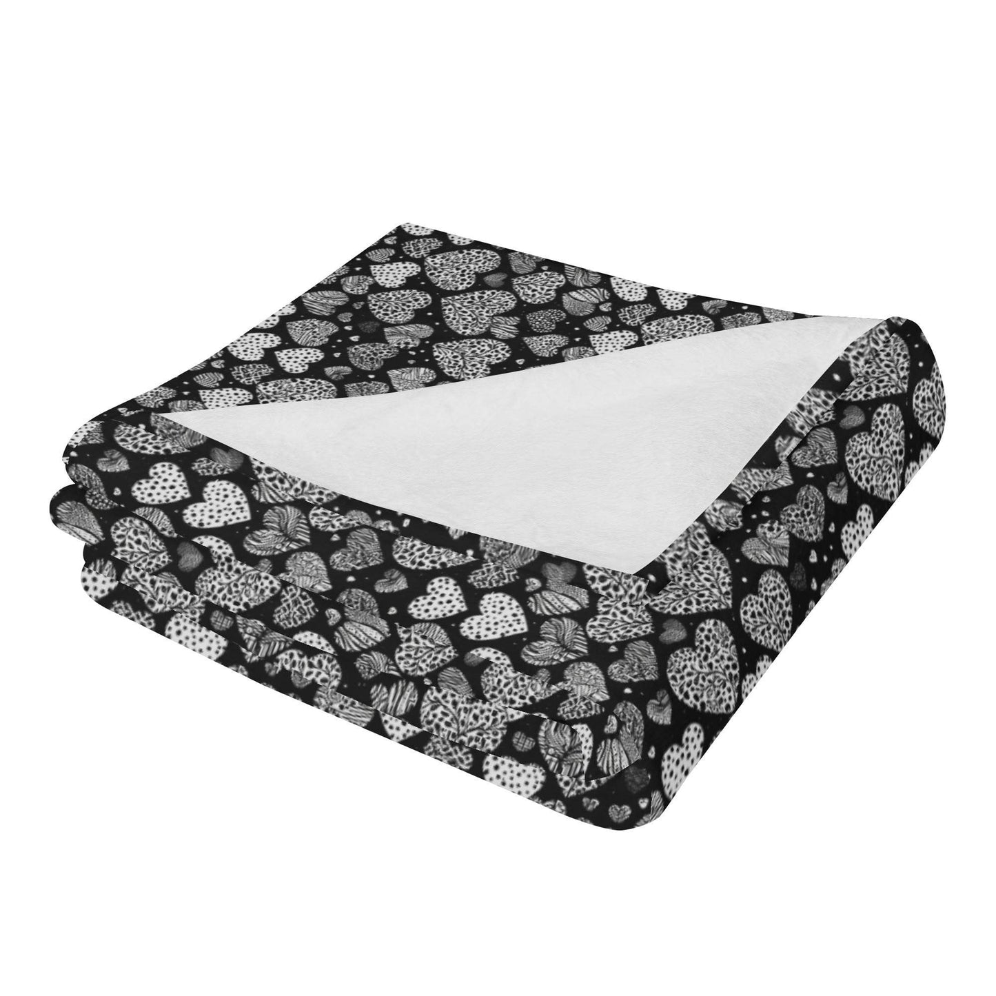 Black and White Hearts Flannel Breathable Blanket 4 Sizes - DeRose Seasonal