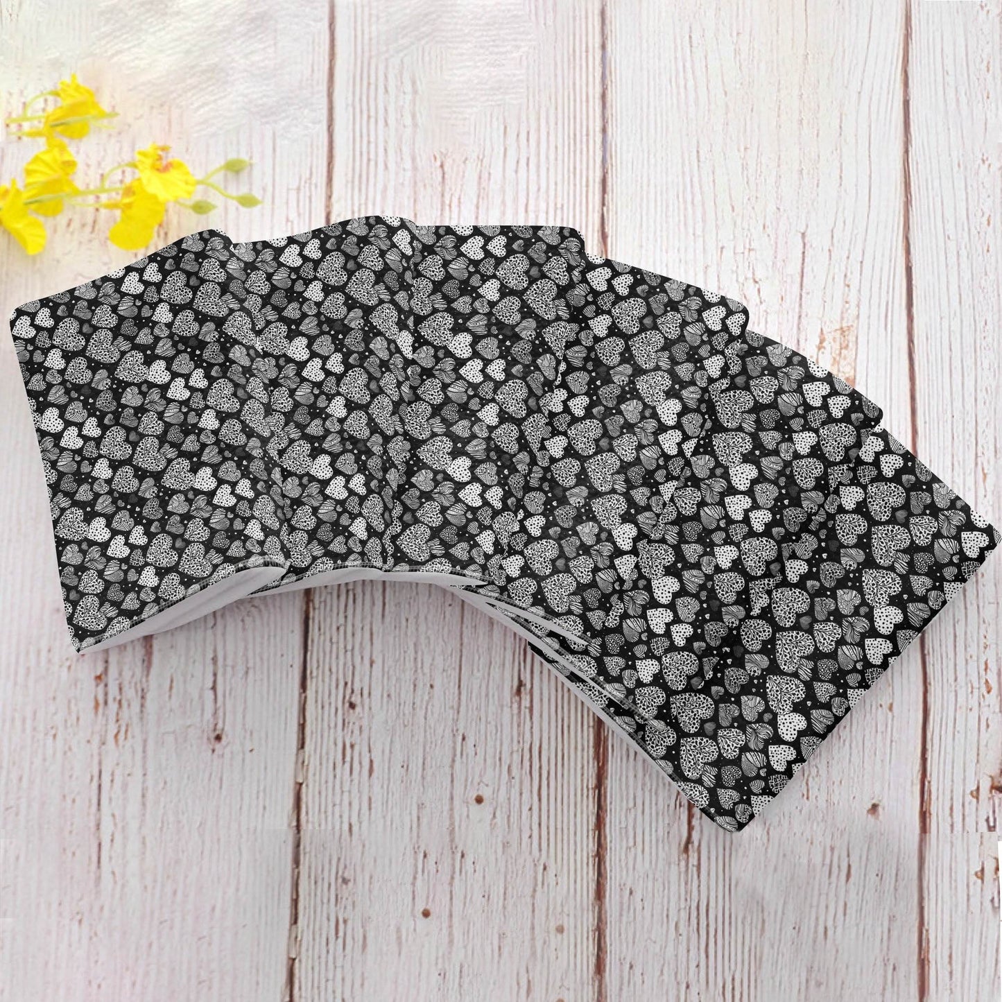 Black and White Hearts Hand Towels (6 Pcs) - DeRose Seasonal