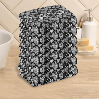 Black and White Hearts Hand Towels (6 Pcs) - DeRose Seasonal