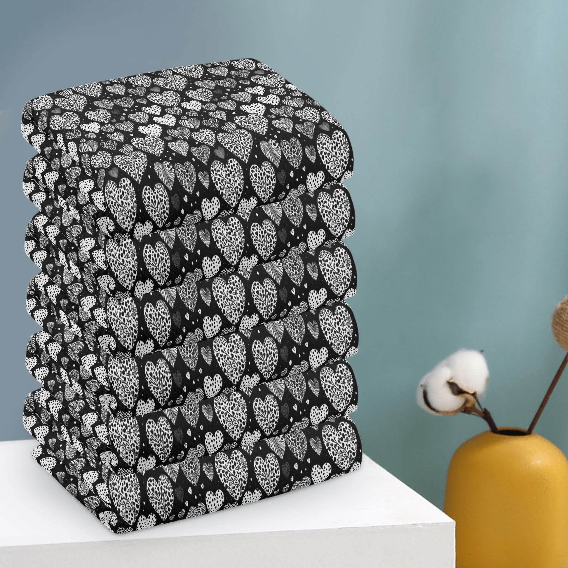 Black and White Hearts Hand Towels (6 Pcs) - DeRose Seasonal