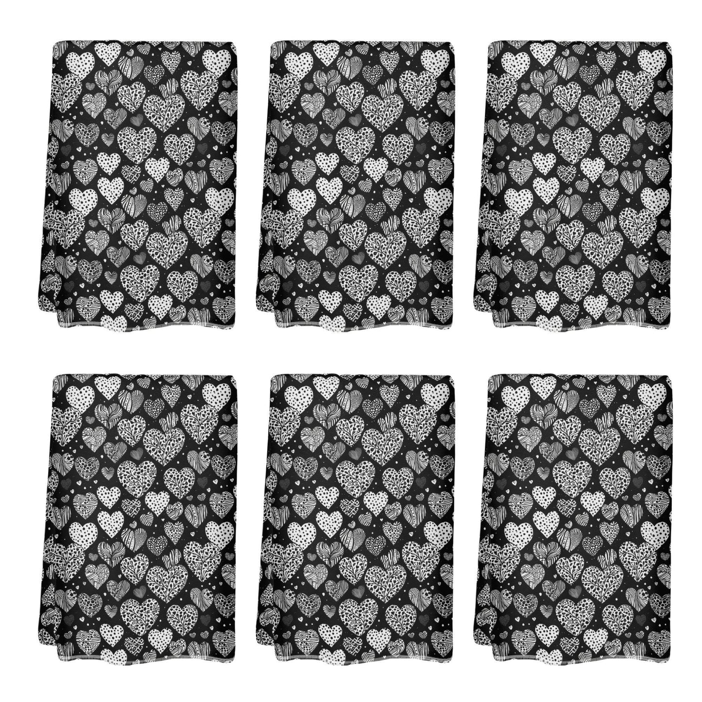 Black and White Hearts Hand Towels (6 Pcs) - DeRose Seasonal