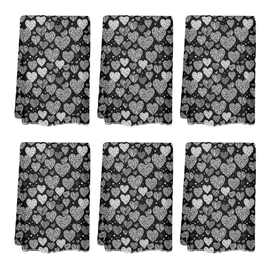 Black and White Hearts Hand Towels (6 Pcs) - DeRose Seasonal
