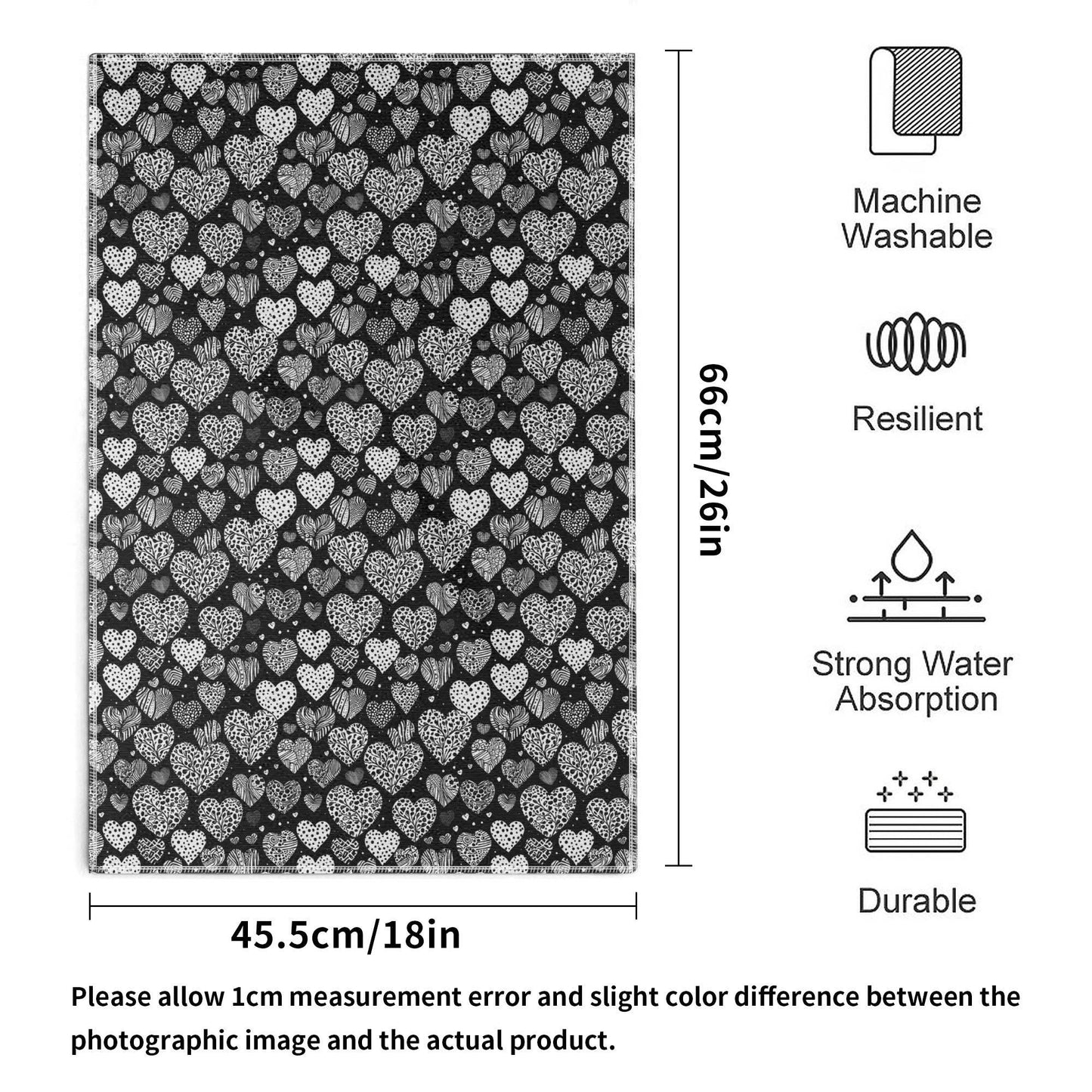 Black and White Hearts Hand Towels (6 Pcs) - DeRose Seasonal