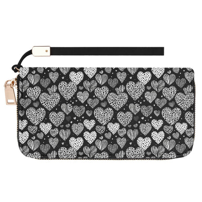 Black and White Hearts Women's Leather Zipper Wristlet Wallet - DeRose Seasonal