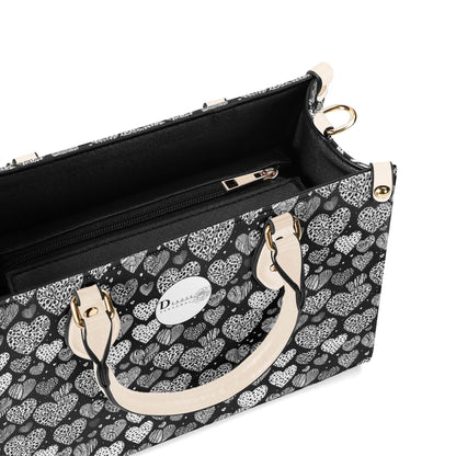 Black and White Hearts Luxury Women Leather Handbag (3 sizes) - DeRose Seasonal