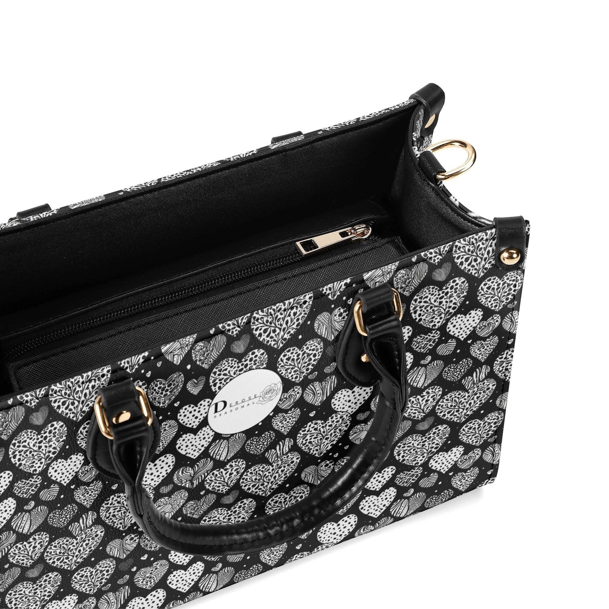 Black and White Hearts Luxury Women Leather Handbag (3 sizes) - DeRose Seasonal