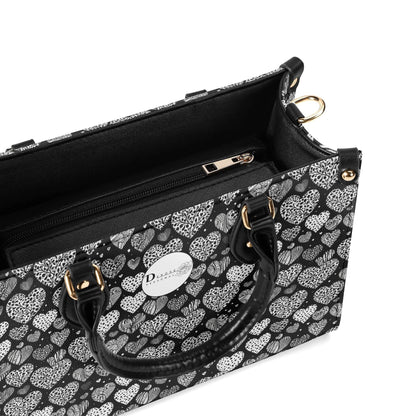 Black and White Hearts Luxury Women Leather Handbag (3 sizes) - DeRose Seasonal