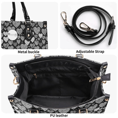 Black and White Hearts Luxury Women Leather Handbag (3 sizes) - DeRose Seasonal