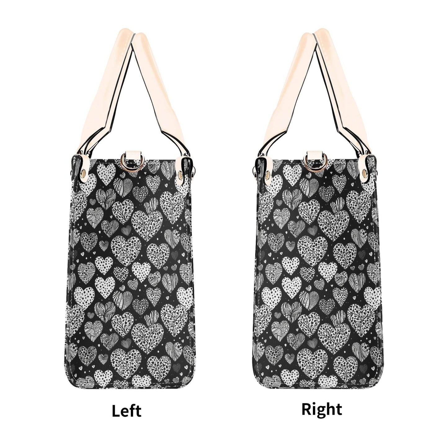 Black and White Hearts Luxury Women Leather Handbag (3 sizes) - DeRose Seasonal
