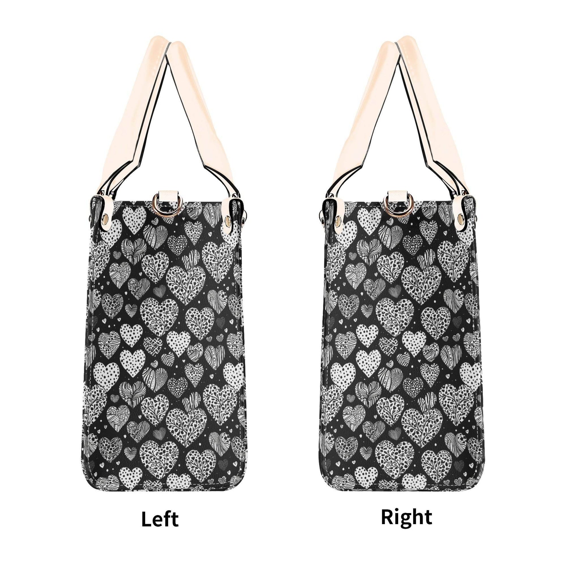 Black and White Hearts Luxury Women Leather Handbag (3 sizes) - DeRose Seasonal