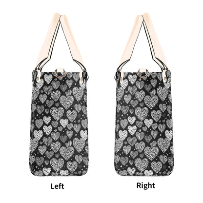 Black and White Hearts Luxury Women Leather Handbag (3 sizes) - DeRose Seasonal