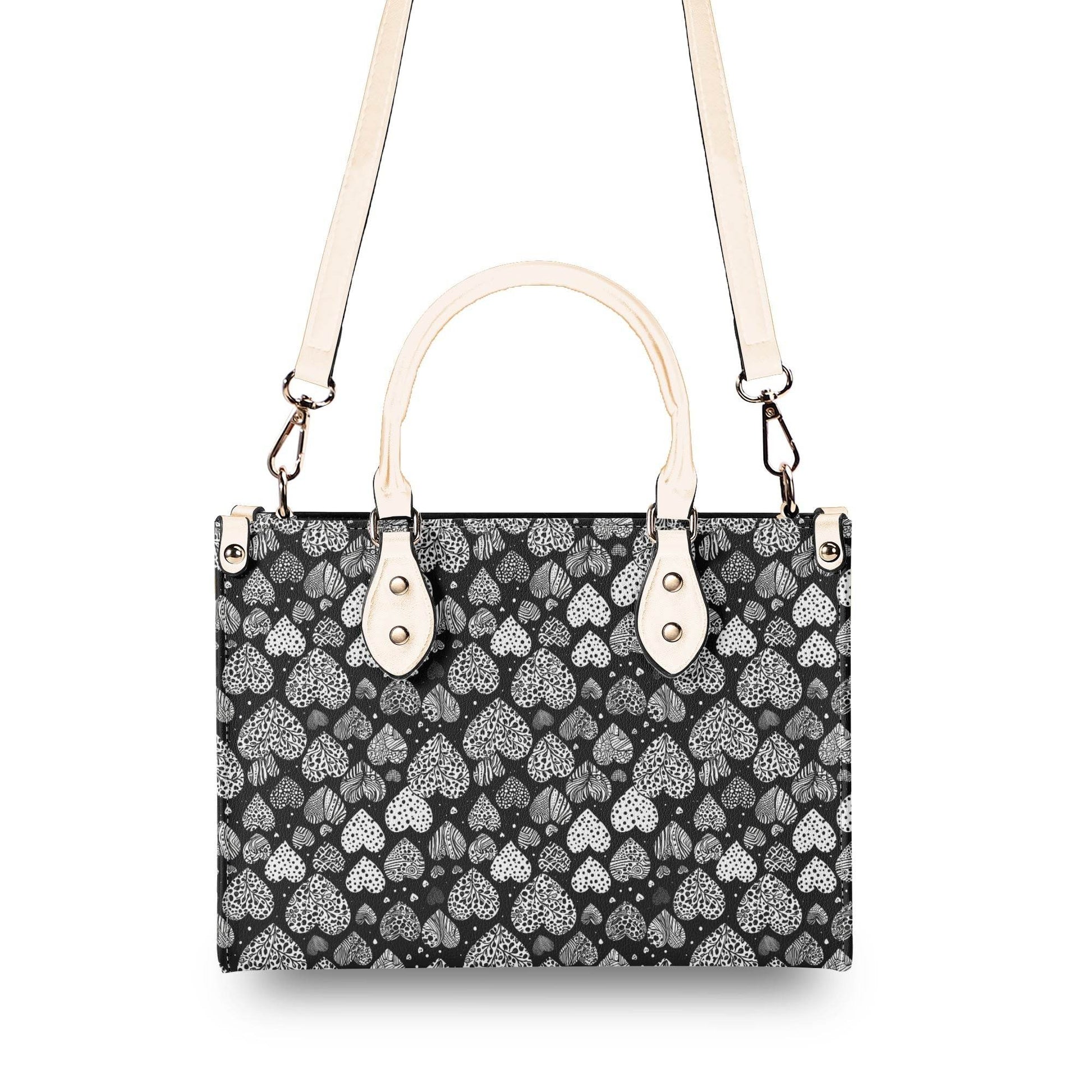 Black and White Hearts Luxury Women Leather Handbag (3 sizes) - DeRose Seasonal