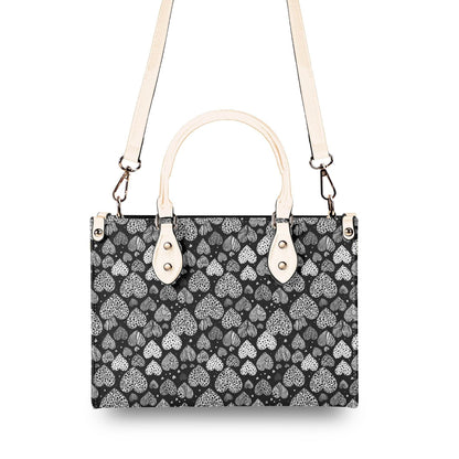 Black and White Hearts Luxury Women Leather Handbag (3 sizes) - DeRose Seasonal