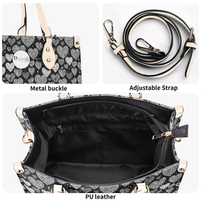 Black and White Hearts Luxury Women Leather Handbag (3 sizes) - DeRose Seasonal