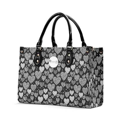 Black and White Hearts Luxury Women Leather Handbag (3 sizes) - DeRose Seasonal