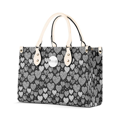 Black and White Hearts Luxury Women Leather Handbag (3 sizes) - DeRose Seasonal