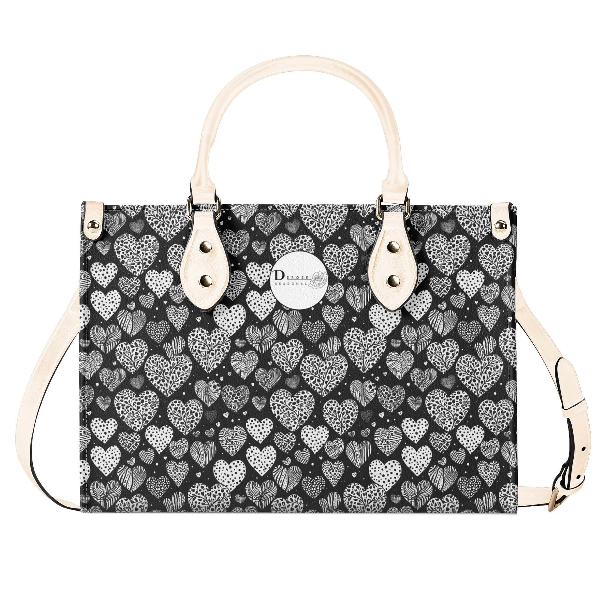 Black and White Hearts Luxury Women Leather Handbag (3 sizes) - DeRose Seasonal