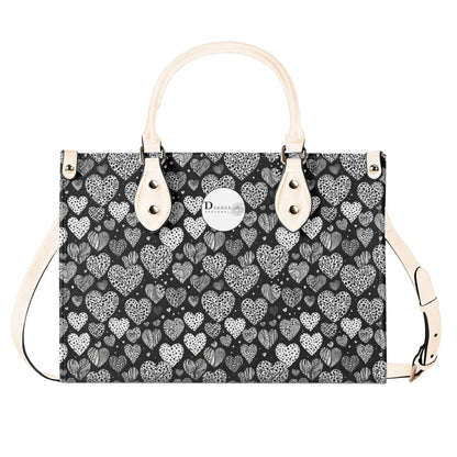 Black and White Hearts Luxury Women Leather Handbag (3 sizes) - DeRose Seasonal