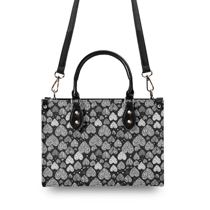 Black and White Hearts Luxury Women Leather Handbag (3 sizes) - DeRose Seasonal