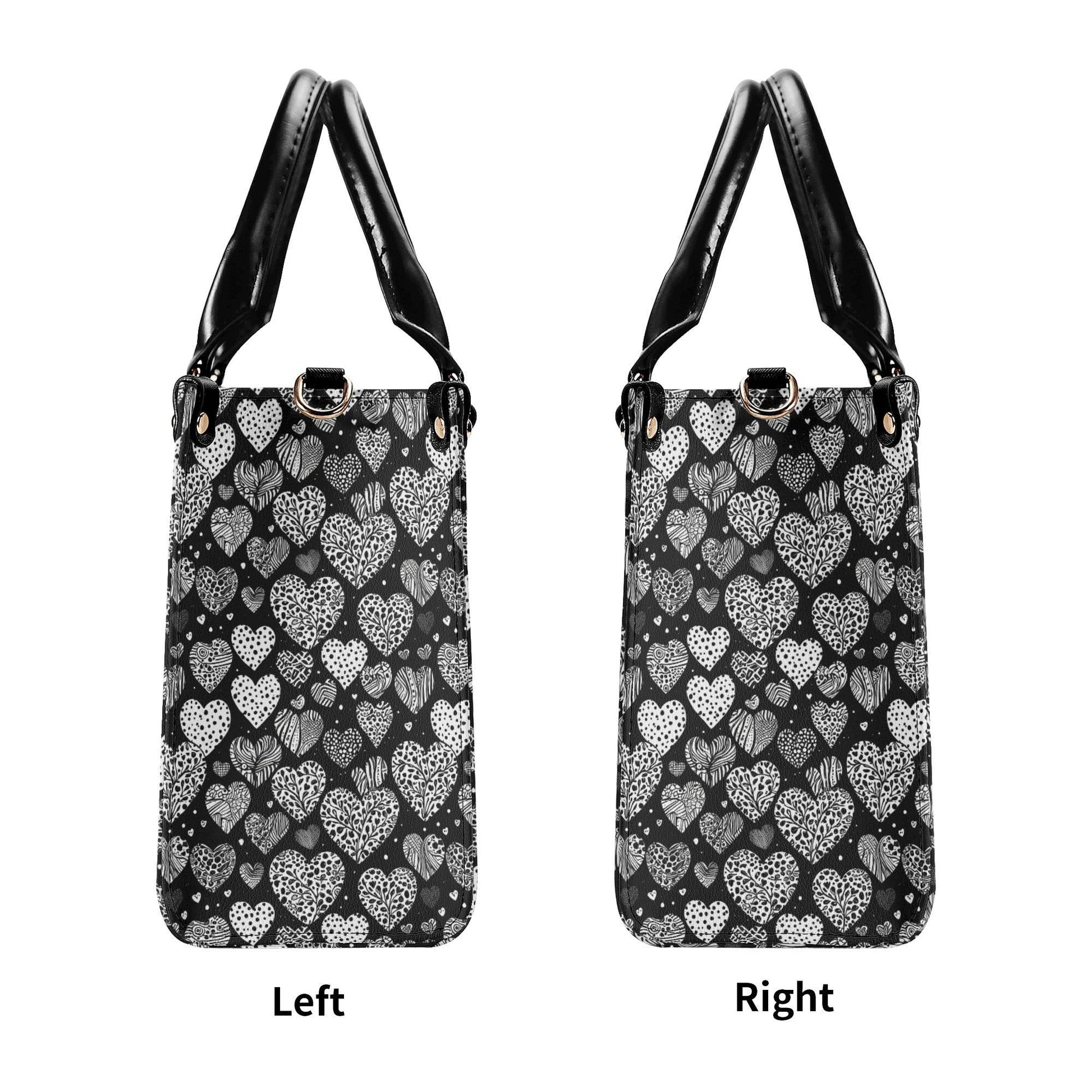 Black and White Hearts Luxury Women Leather Handbag (3 sizes) - DeRose Seasonal