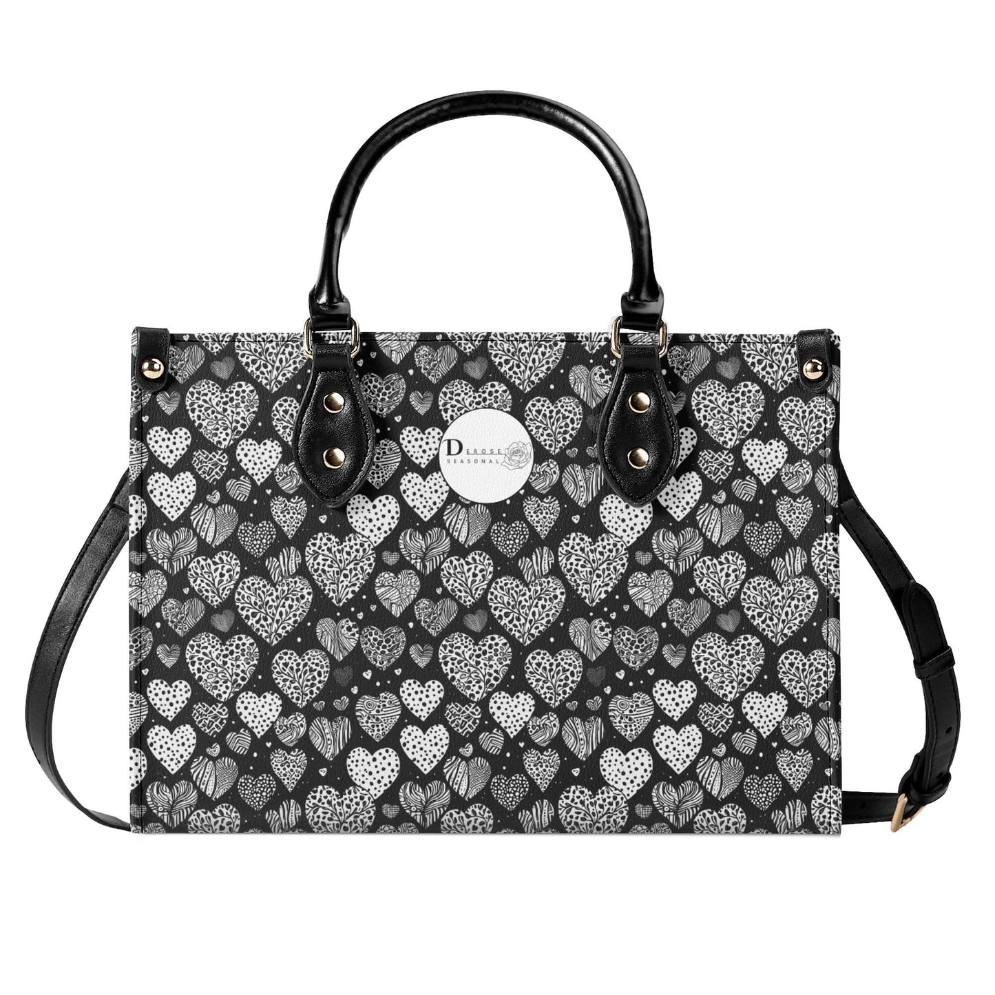 Black and White Hearts Luxury Women Leather Handbag (3 sizes) - DeRose Seasonal
