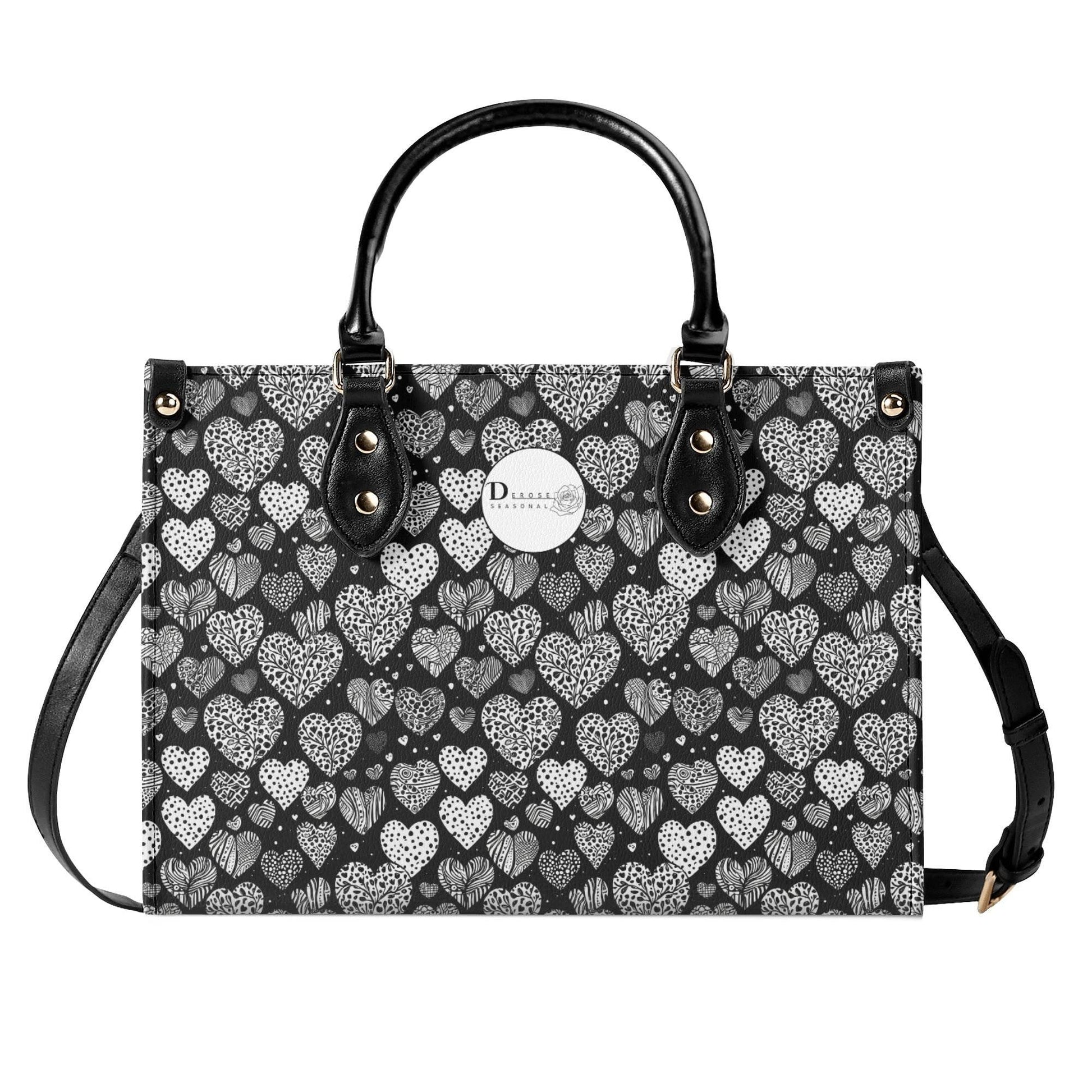 Black and White Hearts Luxury Women Leather Handbag (3 sizes) - DeRose Seasonal