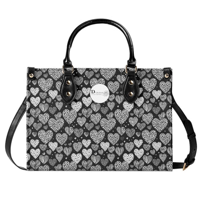 Black and White Hearts Luxury Women Leather Handbag (3 sizes) - DeRose Seasonal