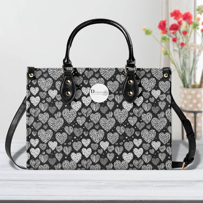 Black and White Hearts Luxury Women Leather Handbag (3 sizes) - DeRose Seasonal