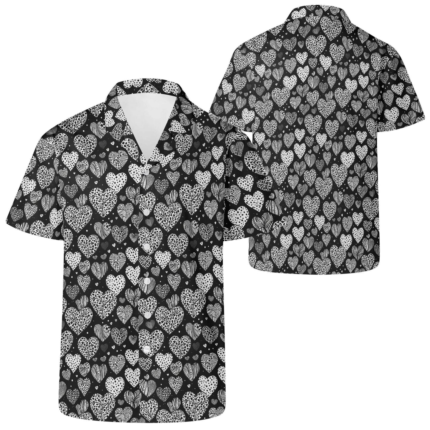 Black and White Hearts Men's Casual Hawaiian Shirt - DeRose Seasonal