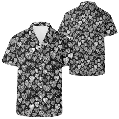 Black and White Hearts Men's Casual Hawaiian Shirt - DeRose Seasonal