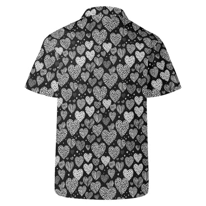 Black and White Hearts Men's Casual Hawaiian Shirt - DeRose Seasonal