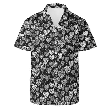 Black and White Hearts Men's Casual Hawaiian Shirt - DeRose Seasonal