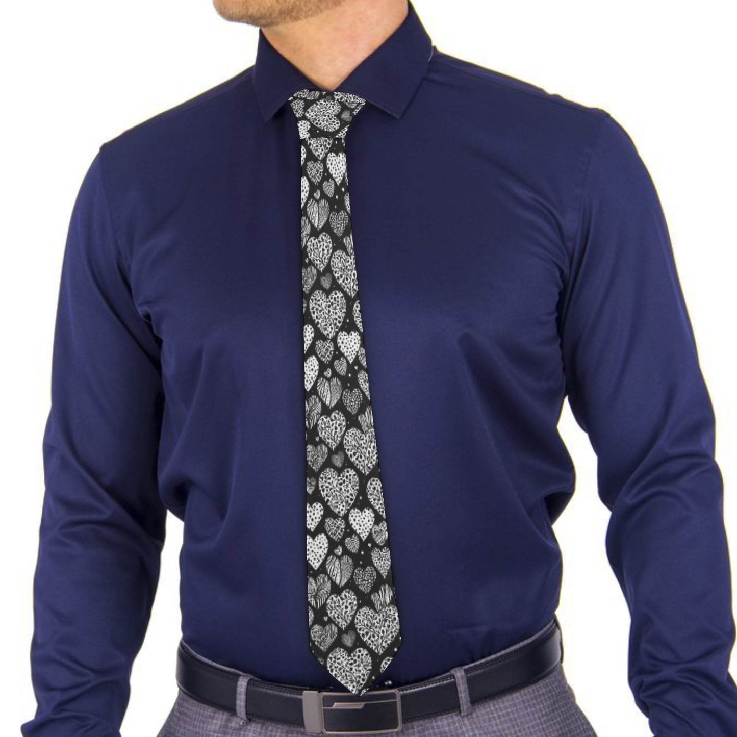 Black and White Hearts Men's Necktie - DeRose Seasonal