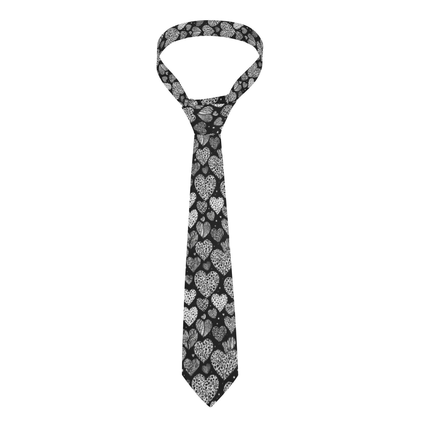 Black and White Hearts Men's Necktie - DeRose Seasonal