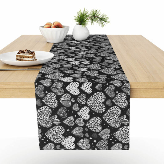 Black and White Hearts Polyester Table Runner - DeRose Seasonal