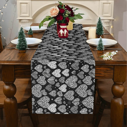 Black and White Hearts Polyester Table Runner - DeRose Seasonal
