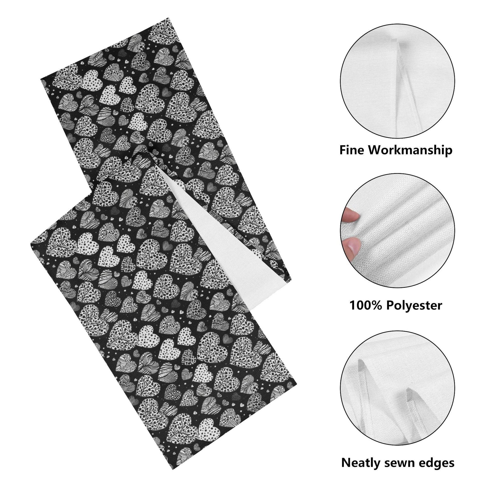 Black and White Hearts Polyester Table Runner - DeRose Seasonal