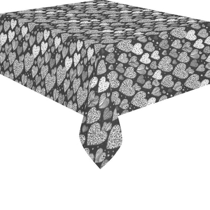 Black and White Hearts Polyester Tablecloth Polyester Tablecloth 70"x 52" DeRose Seasonal