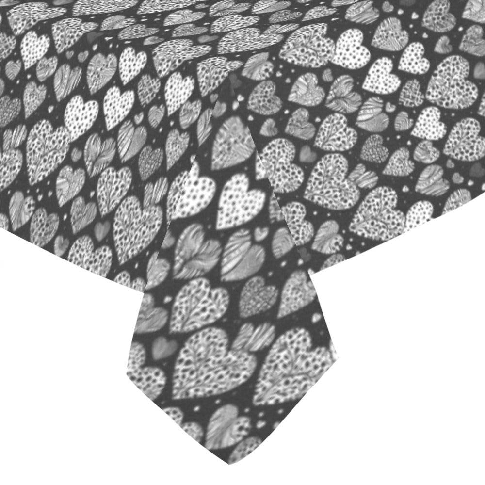 Black and White Hearts Polyester Tablecloth Polyester Tablecloth 70"x 52" DeRose Seasonal