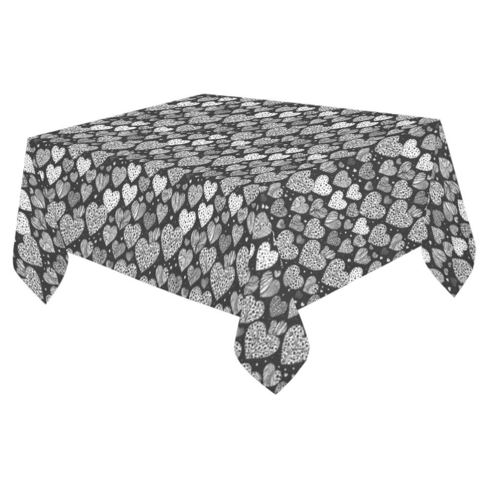 Black and White Hearts Polyester Tablecloth Polyester Tablecloth 70"x 52" DeRose Seasonal