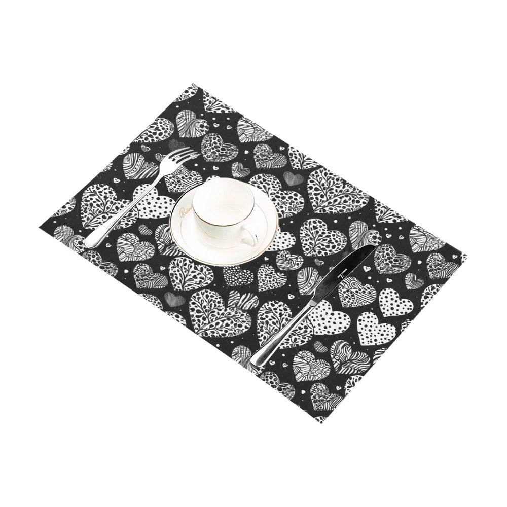 Black and White Hearts Table Placemat (set of 6) Placemats 12" x 18" (Set of 6) DeRose Seasonal