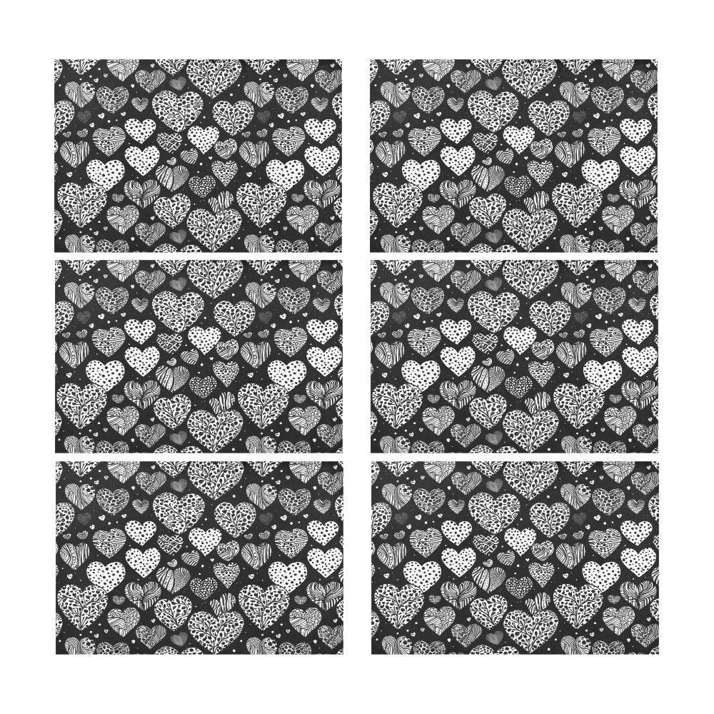 Black and White Hearts Table Placemat (set of 6) Placemats 12" x 18" (Set of 6) DeRose Seasonal