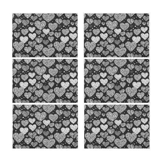 Black and White Hearts Table Placemat (set of 6) Placemats 12" x 18" (Set of 6) DeRose Seasonal